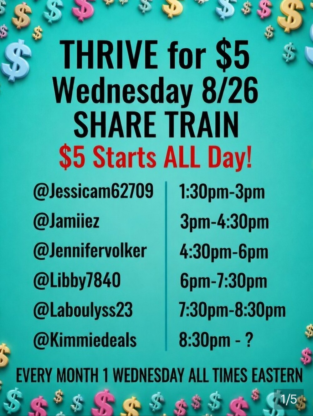$5 Wednesdays 8-26-26